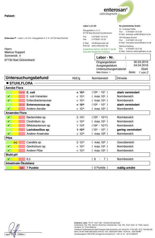 Beispielbefund einer Darmfloraanalyse